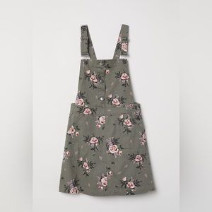 Woman’s Floral Green Faux Denim Overall Dress